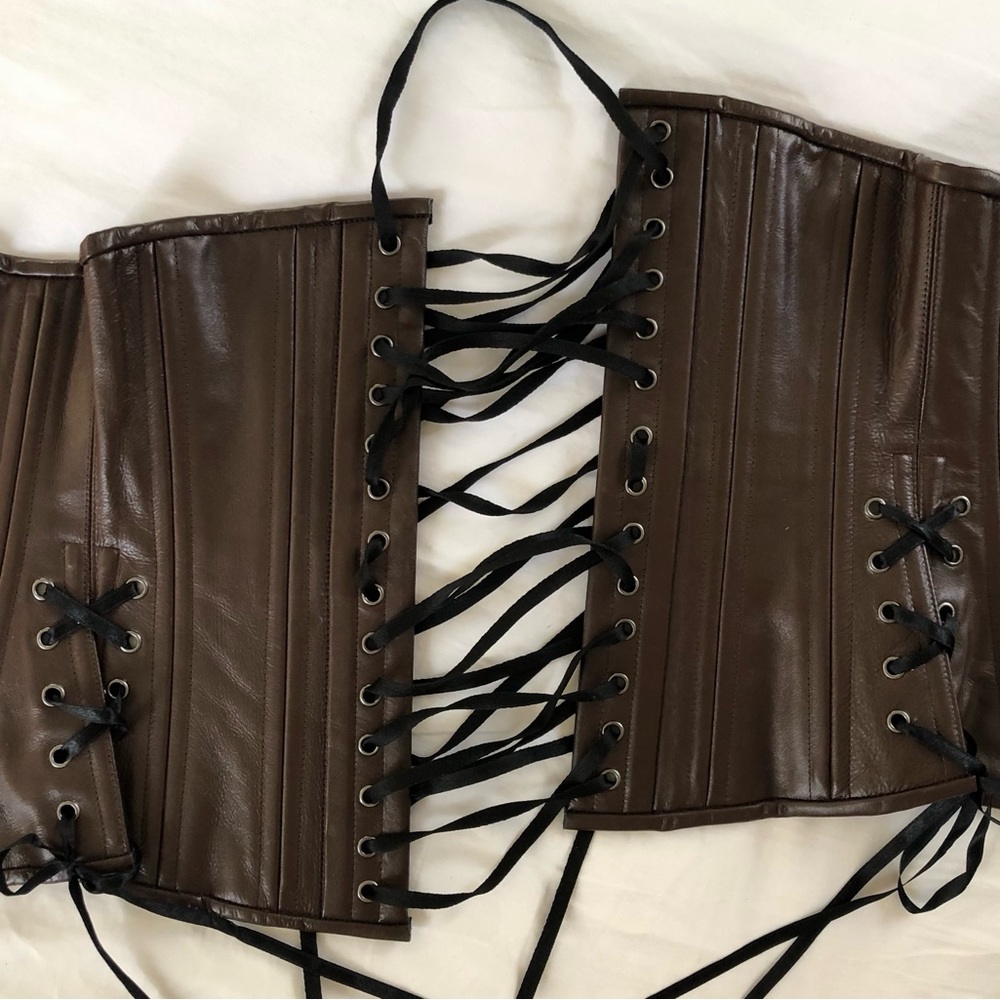 Size 22 Waist Brown Leather Underbust Corset